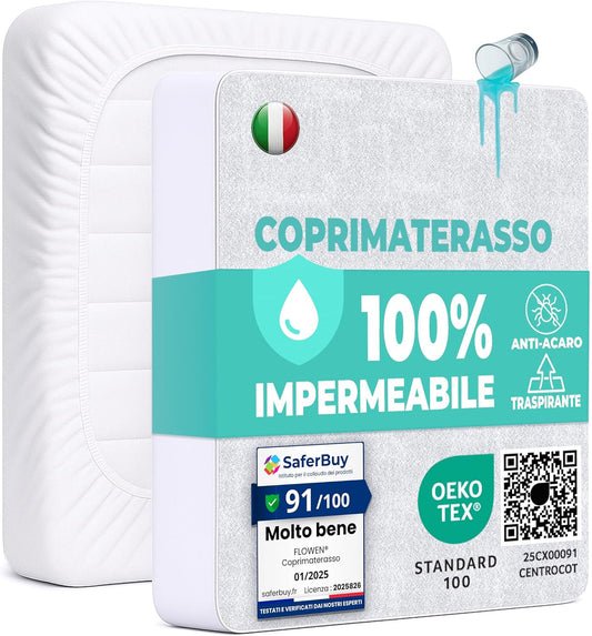 Coprimaterasso Matrimoniale Impermeabile 160X200 Cm Lenzuolo Con Angoli Bianco in Cotone E Microfibra Protezione per Letto Salva Materasso Traversa Traspirante Anallergico Lavabile in Lavatrice