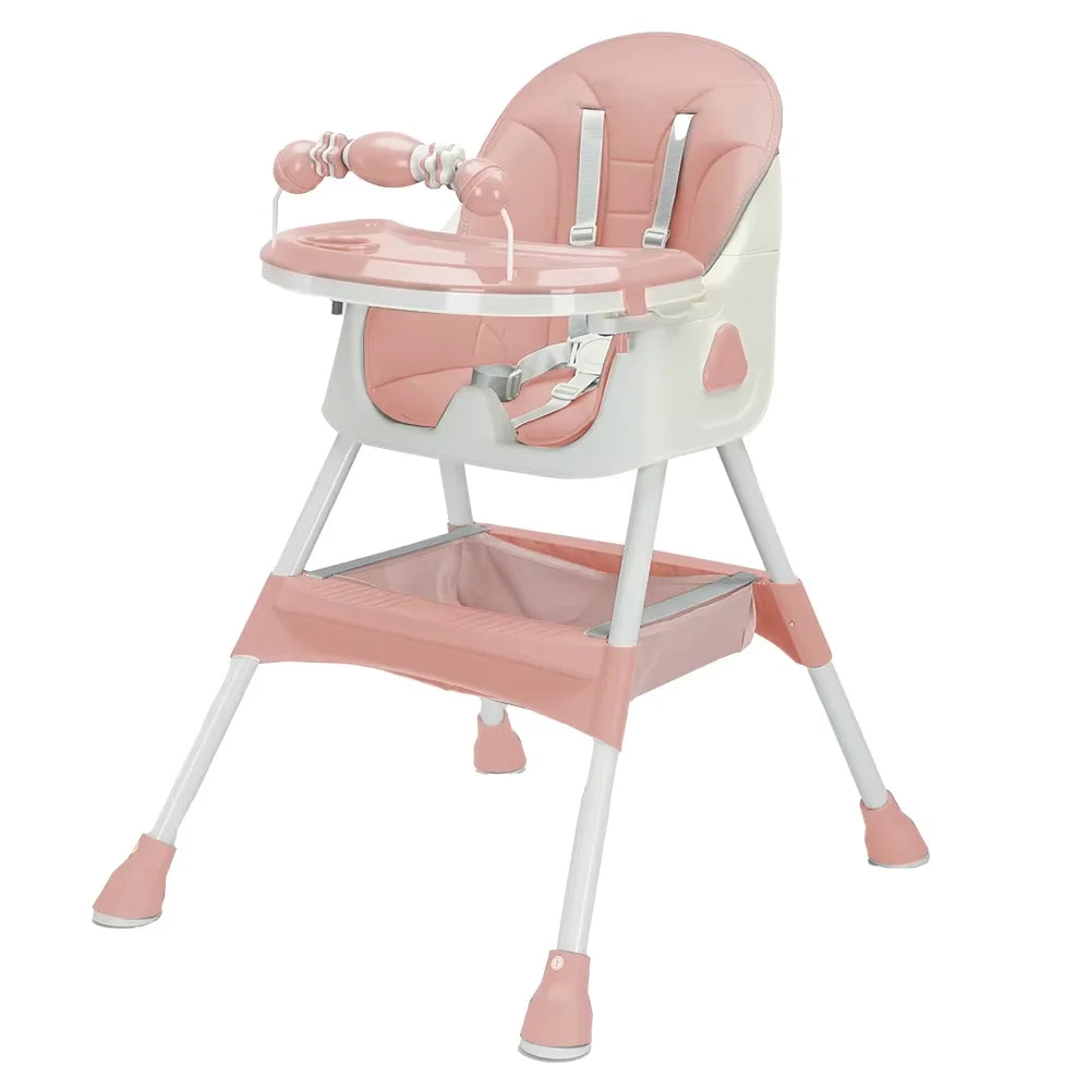 Foldable Baby High Chair (6+ Months): Large Anti-Slip Pad, Toy Rack & Easy-To-Clean Feeding Design – Model E500