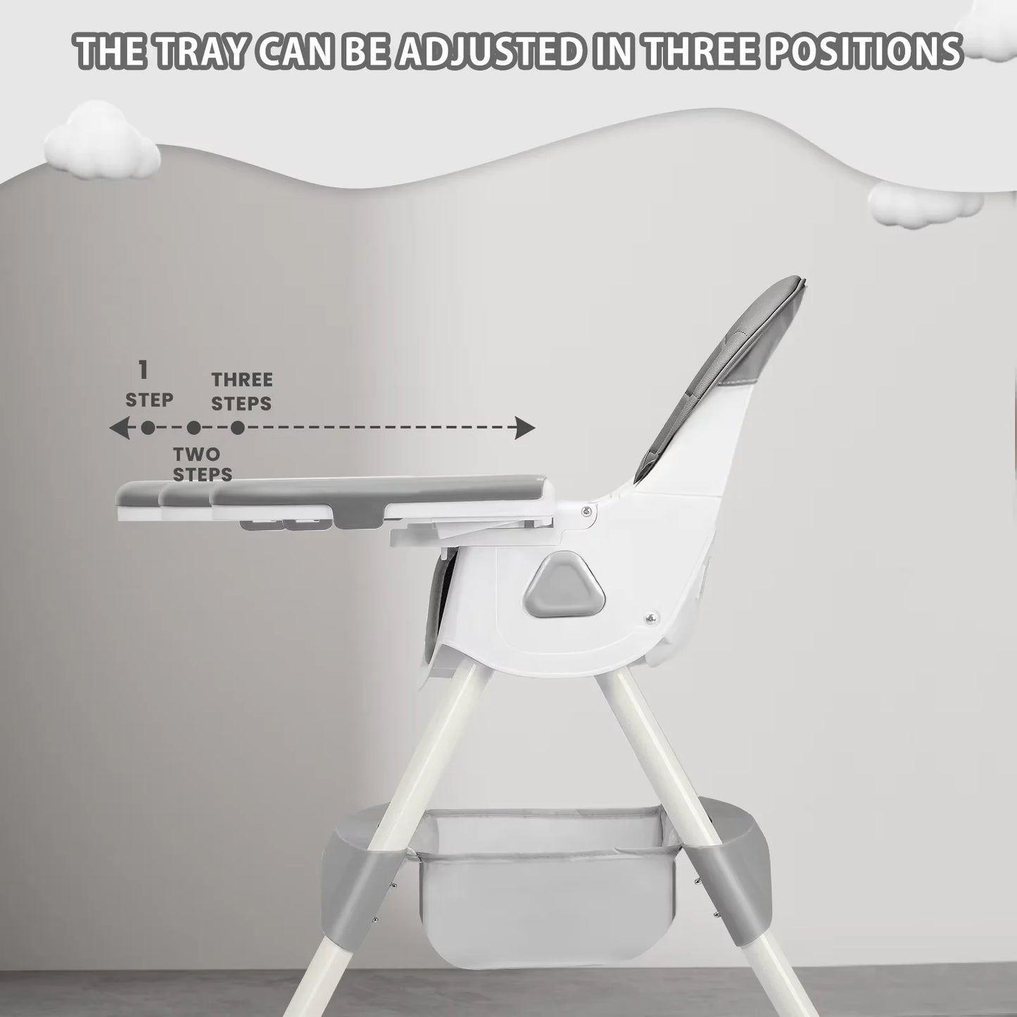 Foldable Baby High Chair (6+ Months): Large Anti-Slip Pad, Toy Rack & Easy-To-Clean Feeding Design – Model E500