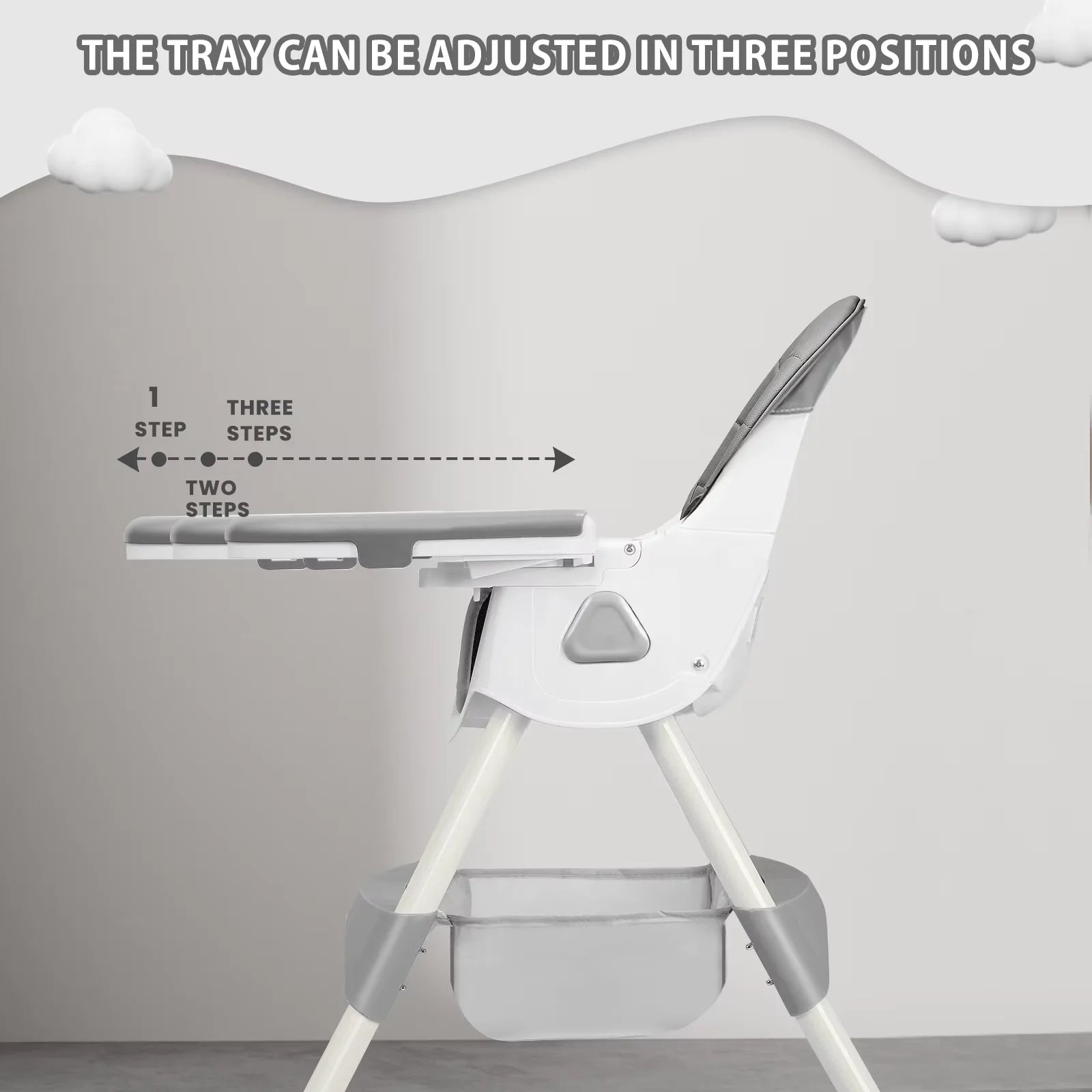 Foldable Baby High Chair (6+ Months): Large Anti-Slip Pad, Toy Rack & Easy-To-Clean Feeding Design – Model E500