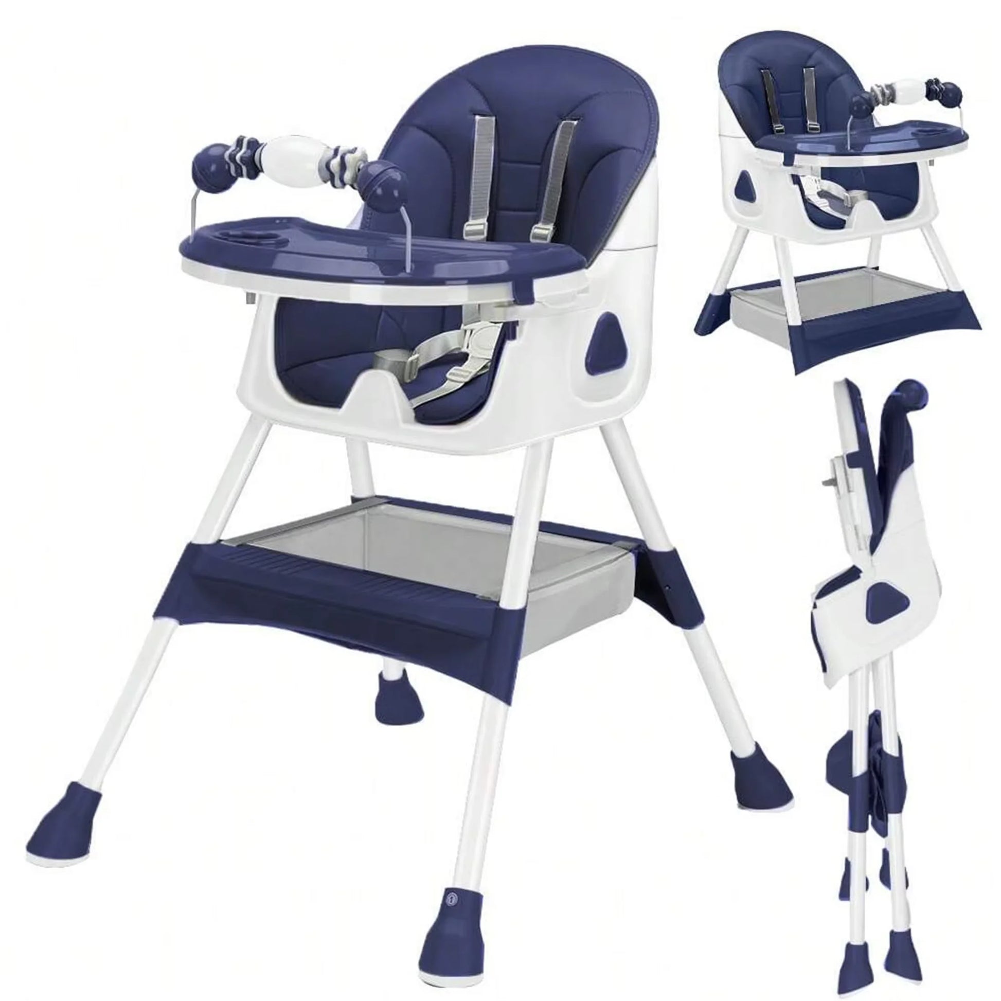 Foldable Baby High Chair (6+ Months): Large Anti-Slip Pad, Toy Rack & Easy-To-Clean Feeding Design – Model E500