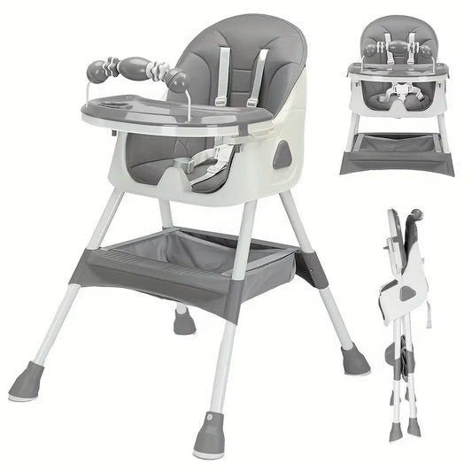 Foldable Baby High Chair (6+ Months): Large Anti-Slip Pad, Toy Rack & Easy-To-Clean Feeding Design – Model E500