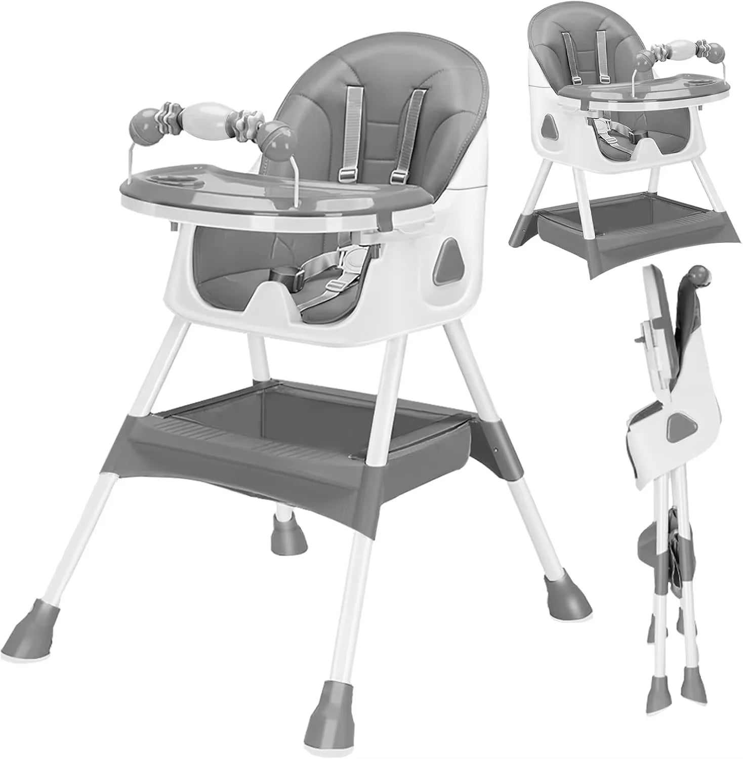 Foldable Baby High Chair (6+ Months): Large Anti-Slip Pad, Toy Rack & Easy-To-Clean Feeding Design – Model E500
