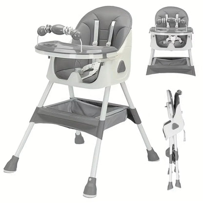 Foldable Baby High Chair (6+ Months): Large Anti-Slip Pad, Toy Rack & Easy-To-Clean Feeding Design – Model E500